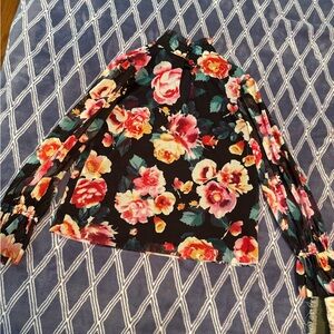 Floral Black Blouse with Long Sleeves
